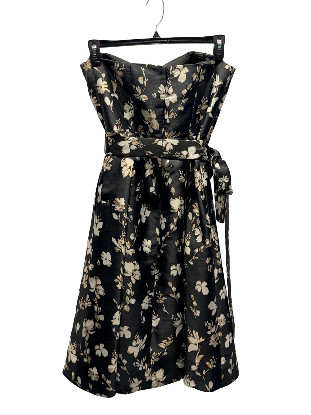 Strapless Black Gold Floral Fit & Flare Dress - Size 12